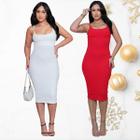 Kit com 2 Vestidos Feminino Midi Alcinha Para o Natal e Ano Novo Coladinho Alcinhas Finas Festas de Fim de Ano