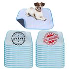 Kit com 24 Banheiro para Cães Tecido Ecológico 70x50 Branco com borda Azul - 200 Lavagens - Vila Flor