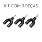 Kit com 3 adaptador em y p2 p3 splitter para fone microfone e headset