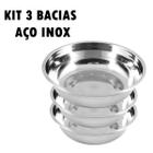 Kit com 3 Bacias Em Aço Inox Multiuso - UnyHome - Reforçada - 36cm - 38cm - 40cm