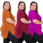 Kit com 3 blusas femininas plus size tampa bumbum