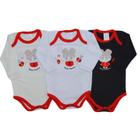 Kit Com 3 Bodys Suedine Manga Longa Bordado Menina e As Joaninhas