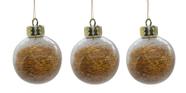 Kit com 3 Bolas de Natal Luxo Transparente com Fios Dourados 8cm de Ø