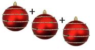 Kit com 3 Bolas de Natal Vermelha com Glitter 8cm De Ø