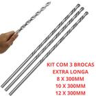 Kit Com 3 Brocas 30CM Videa Widea Longa Para Concreto Parede 8MM 10MM 12MM X 300MM Aço Extra Longa - Fertak Tools