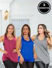 Kit com 3 Camisetas Feminina em Dry Fit Cavada para Academia