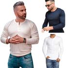 KIT COM 3 Camisetas Henley J Silver Slim Fit Manga Longa 4 Botões