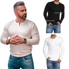 KIT COM 3 Camisetas Henley J Silver Slim Fit Manga Longa 4 Botões