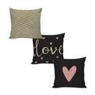 Kit com 3 Capas para Almofadas Decorativas de Sofá Love Rosa e Marrom