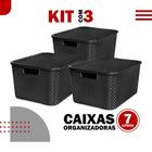 Kit Com 3 Cesto Caixa Organizadora Rattan 7L C/ Tampa Preto