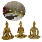 Kit Com 3 Estátuas Meditação Posições Yoga Porcelana Dourado