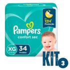 Kit Com 3 Fralda Pampers Confort Sec Mega XG 34 Unidades Cada