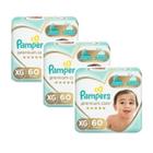 Kit com 3 fraldas pampers premium care infantil xg 60