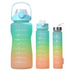 Kit Com 3 Garrafas Água Com Canudo Squeeze 2L-1L E 500Ml Vd