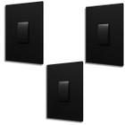 Kit Com 3 Interruptores Recta Satin 1 Tecla Simples Vertical com Placa Black - B.Lux