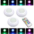 Kit Com 3 Luminárias Lâmpadas Redondas Adesivas A Pilhas RGB Coloridas Multicolor Led Spots Sem Fio Com Controle Remoto