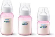 Kit Com 3 Mamadeiras Clássica Com Válvula Anticólica Rosa 125ml - 260ml - 330ml - Anti-Colic Philips Avent