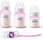 Kit Com 3 Mamadeiras Clássicas Com Válvula Anticólica e Escova de Limpeza Rosa 125ml - 260ml - 330ml - Philips Avent