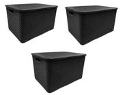 Kit Com 3 Organizador Rattan 20L Preto - Arqplast