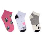 Kit com 3 Pares de Meias Infantis Selene Cano Curto Panda Rosa/branco