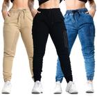 Kit Com 3 Peças Calça Joguer Cores Fem Azul Preto