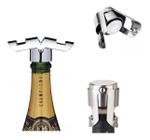 kit com 3 Peças - Tampa Para Champagne Espumante Rolha Inox Design De Luxo