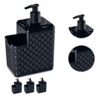 Kit Com 3 Porta Detergente Esponja Bico Dosador Rattan Preto