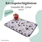 Kit com 3 Sanitários Higiênicos Impermeáveis para Cães Lavável - 100x70 Tam EG - Estampa Jornal