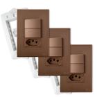 Kit Com 3 Tomadas 20A Com Interruptor Duplo Simples Corten - B.LUX Recta Satin Corten