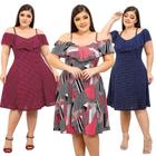 Kit Com 3 Vestidos de Alçinha Plus Size Liganete Super Fresquinho Cores Sortidas