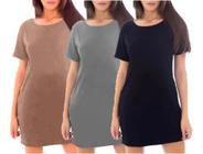 Kit com 3 Vestidos Estilo Camiseta Feminino Casual Básico