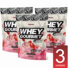 KIT com 3 Whey Goumet MILKSHAKE DE MORANGO FN Forbis 907G REFIL o melhor Whey Gourmet ganho massa muscular eficaz e saboroso