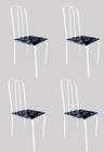 Kit com 4 cadeiras de aço para mesa de cozinha reforçadas cor branca assento preto com flores Campeã de vendas!