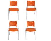Kit Com 4 Cadeiras Iso Para Escola Escritório Comércio Laranja Base Branca