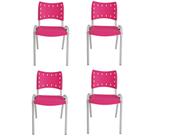 Kit Com 4 Cadeiras Iso Para Escola Escritório Comércio Rosa Base Branca