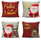 Kit com 4 Capas de Almofada Decorativa Natalinas Feliz Natal 45x45