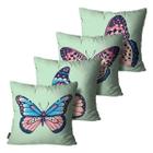 Kit com 4 Capas de Almofadas Borboleta Verde - 45x45cm - Mdecore