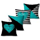 Kit com 4 Capas de Almofadas Decorativas Azul e Preto - PS Decor