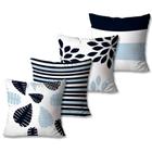 Kit com 4 Capas de Almofadas Decorativas Floral Azul Marinho - PS Decor