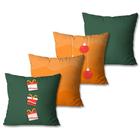 Kit com 4 Capas de Almofadas Decorativas Natal Enfeites Verde e Laranja - PS Decor