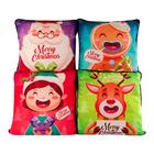 Kit com 4 Capas de Almofadas Estampadas Natal Ano Novo Estampadas 45cm x 45cm com Viés - Decoração Natalina Festas Fim de Ano Ceia Sala Sofá Quarto