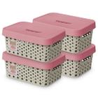 Kit Com 4 Cesto Caixa Organizadora Rattan Com Tampa 4,5 Litros Rosa Azul Infantil - Usual Utilidades