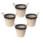 Kit Com 4 Cestos De Fibra Natural E Algodão Com Alça 30X28Cm Preto