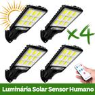 Kit com 4 Luminárias Solar com Sensor de Movimento, À Prova DÁgua para Quintal, Jardim, Rua, Fazenda