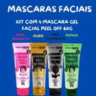 Kit com 4 Mascaras Gel Facial Peel Off Rosa Mosqueta Ouro Pro Vitamina B5 Pepino 60g Dermachem
