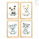 Kit com 4 Quadros Decorativos - Animais aquarela de gravata