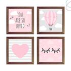 Kit com 4 Quadros Decorativos Infantil Balão Nuvens menina