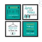 Kit com 4 Quadros Decorativos Lavanderia moldura e vidro