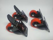 KIT com 4 rodas industriais cor preto e laranja com e sem trava