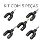 Kit com 5 adaptador em y p2 p3 splitter para fone microfone e headset